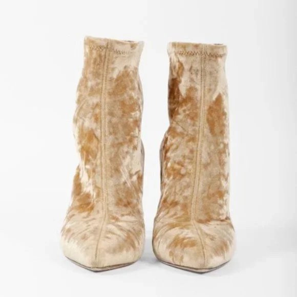 Jimmy Choo Beige Velvet Louella 90 Sock Booties - Picture 2 of 8